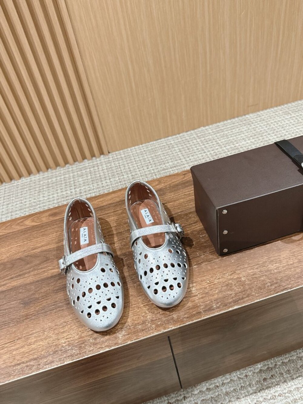 Alaïa Silver Cut-Out Mary Jane Flats